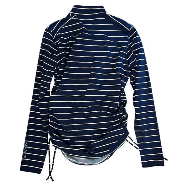 Carve Designs Navy Striped Ruched Swim Top RashGuard Size XS - Picture 3 of 6